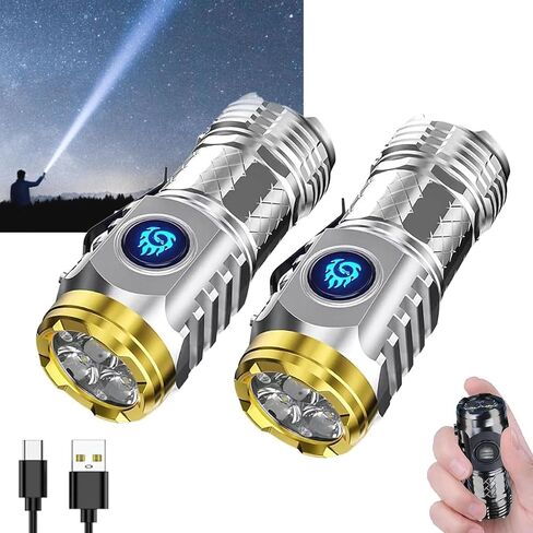 German Three-Eyed Monster Mini Flash Super Power Flashlight, Thumb Flashlight Mini Flashlights, Multi-Functional Mini Pen Clip Flashlight Light Steel High Lumen Rechargeable Waterproof (2Pcs-a) in Saudi Arabia