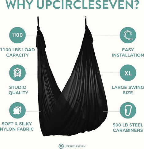 UpCircleSeven Aerial Yoga Hammock - Aerial Silk Swing Kit - Ceiling Mount Accessories & eBook - Sensory Swing - Antigravity Ceiling Hanging Yoga Sling - Inversion Hammock for Beginners & Advanced in Kuwait