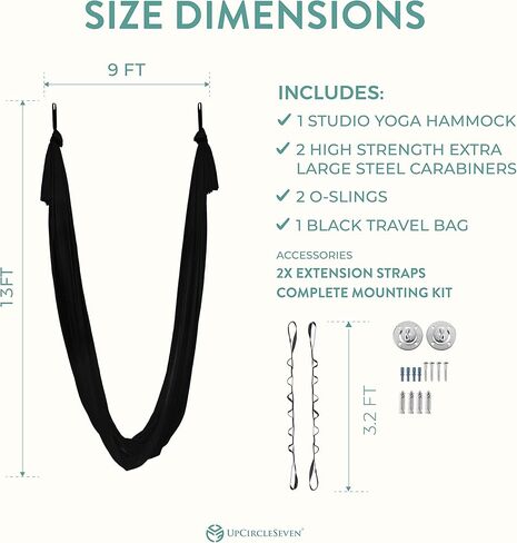 UpCircleSeven Aerial Yoga Hammock - Aerial Silk Swing Kit - Ceiling Mount Accessories & eBook - Sensory Swing - Antigravity Ceiling Hanging Yoga Sling - Inversion Hammock for Beginners & Advanced in Kuwait