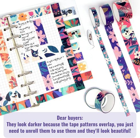 Cute Washi Tape Set, 27 Rolls Masking Tape with Cat, Dog, Flower, Colorful Washi Tape for Journaling Aesthetic, Scrapbooking, Planner, Kids' Crafts, 8mm, 15mm, 25mm in Saudi Arabia