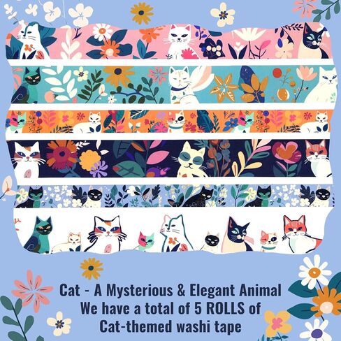 Cute Washi Tape Set, 27 Rolls Masking Tape with Cat, Dog, Flower, Colorful Washi Tape for Journaling Aesthetic, Scrapbooking, Planner, Kids' Crafts, 8mm, 15mm, 25mm in Saudi Arabia