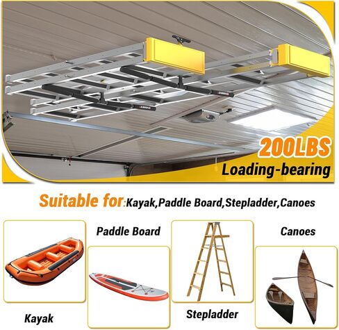 رف تخزين سقف كاياك قابل للتعديل من GanFindX | شديدة التحمل 200 رطل | نظام رف السقف سلم، شماعة جبل المرآب للسلم، لوحة مجداف، SUP، لوح التزلج على الجليد 2 حزمة in Kuwait