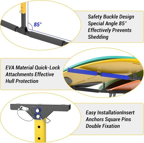 رف تخزين سقف كاياك قابل للتعديل من GanFindX | شديدة التحمل 200 رطل | نظام رف السقف سلم، شماعة جبل المرآب للسلم، لوحة مجداف، SUP، لوح التزلج على الجليد 2 حزمة in Kuwait
