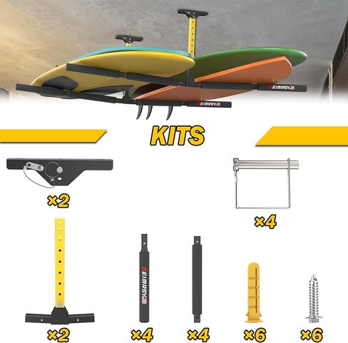 رف تخزين سقف كاياك قابل للتعديل من GanFindX | شديدة التحمل 200 رطل | نظام رف السقف سلم، شماعة جبل المرآب للسلم، لوحة مجداف، SUP، لوح التزلج على الجليد 2 حزمة in Kuwait