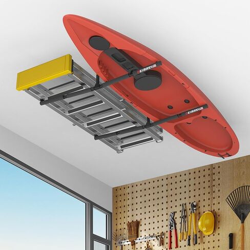 رف تخزين سقف كاياك قابل للتعديل من GanFindX | شديدة التحمل 200 رطل | نظام رف السقف سلم، شماعة جبل المرآب للسلم، لوحة مجداف، SUP، لوح التزلج على الجليد 2 حزمة in Kuwait
