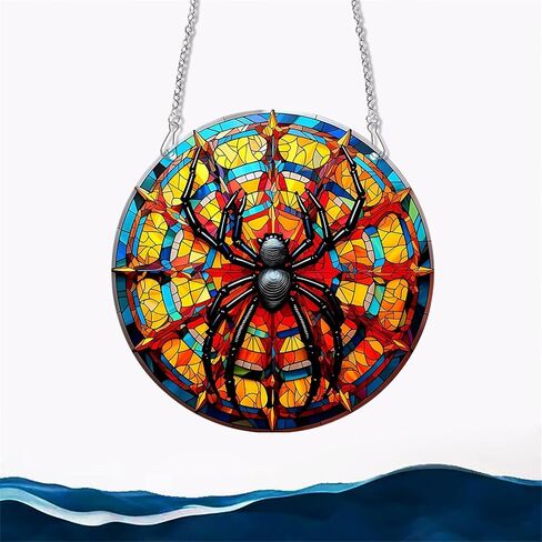 11.8 Inches Black Spider Acrylic Window Hanging Decor Stained Glass Window Panels for Bedroom Office Garden Decoration Colourful Indoor Window Decor Gift for Mom Grandma Teacher in Saudi Arabia