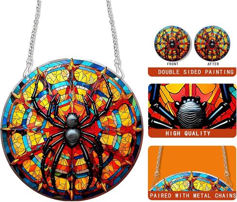 11.8 Inches Black Spider Acrylic Window Hanging Decor Stained Glass Window Panels for Bedroom Office Garden Decoration Colourful Indoor Window Decor Gift for Mom Grandma Teacher in Saudi Arabia