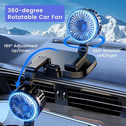 مروحة سيارة، 2024 مروحة USB مزدوجة الرأس للسيارة، مروحة تبريد محمولة تدور 360 درجة للوحة قيادة السيارة SUV RV شاحنة قارب فان سيدان والمكتب المنزلي in Saudi Arabia