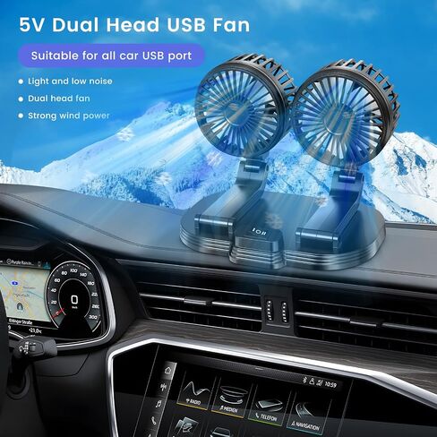 مروحة سيارة، 2024 مروحة USB مزدوجة الرأس للسيارة، مروحة تبريد محمولة تدور 360 درجة للوحة قيادة السيارة SUV RV شاحنة قارب فان سيدان والمكتب المنزلي in Saudi Arabia