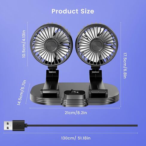 مروحة سيارة، 2024 مروحة USB مزدوجة الرأس للسيارة، مروحة تبريد محمولة تدور 360 درجة للوحة قيادة السيارة SUV RV شاحنة قارب فان سيدان والمكتب المنزلي in Saudi Arabia