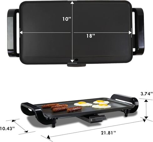 Kenmore Non-Stick Electric Griddle with Removable Drip Tray, Black, 10" x 18" Cooking Surface, Compact Countertop Cooking, Grill, Saute, Fry in Kuwait