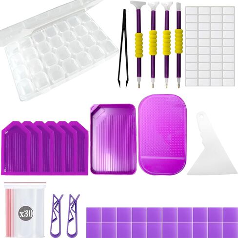 QYING 68PCS 5D Diamond Art Painting Tools and Accessories Kits,with Diamond Art Painting Trays and 28 Girds Storage Box,Diamond Art Pens and Tweezers Glue (Blue) in Saudi Arabia