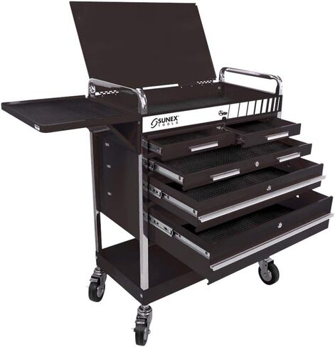 SUNEX TOOLS 8045BK Professional 5 Drawer Service Cart with Locking Top- Black in Saudi Arabia