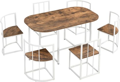 مجموعة طاولة طعام مدمجة تتسع لـ 6 أشخاص، سطح طاولة وكراسي من الرخام الصناعي، ومقاعد على شكل مثلث، ومساند ظهر شبه دائرية، وأثاث مطبخ حديث لزاوية الإفطار مكون من 7 قطع لحجرة طعام صغيرة، ومساحة صغيرة in Kuwait