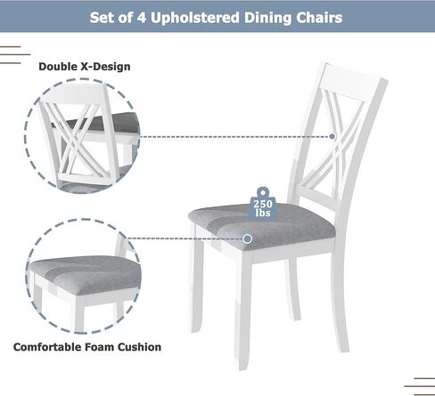 Voohek 5 Piece Dining Table Set with 4 Upholstered Chairs, Comfortable Seat Cushion, Kitchen Furniture w/Double X-Back Design, for Small Place, Home, Restaurant, Gray in Kuwait