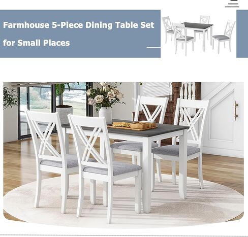Voohek 5 Piece Dining Table Set with 4 Upholstered Chairs, Comfortable Seat Cushion, Kitchen Furniture w/Double X-Back Design, for Small Place, Home, Restaurant, Gray in Kuwait