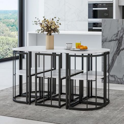 مجموعة طاولة طعام مدمجة تتسع لـ 6 أشخاص، سطح طاولة وكراسي من الرخام الصناعي، ومقاعد على شكل مثلث، ومساند ظهر شبه دائرية، وأثاث مطبخ حديث لزاوية الإفطار مكون من 7 قطع لحجرة طعام صغيرة، ومساحة صغيرة in Kuwait