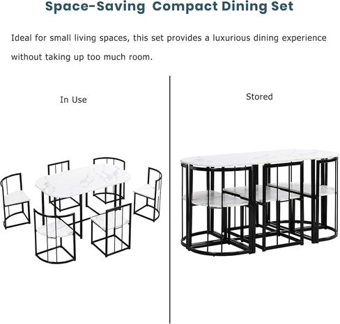 مجموعة طاولة طعام مدمجة تتسع لـ 6 أشخاص، سطح طاولة وكراسي من الرخام الصناعي، ومقاعد على شكل مثلث، ومساند ظهر شبه دائرية، وأثاث مطبخ حديث لزاوية الإفطار مكون من 7 قطع لحجرة طعام صغيرة، ومساحة صغيرة in Kuwait