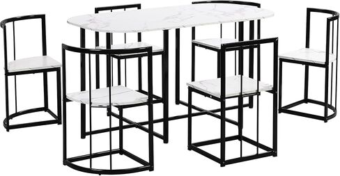 مجموعة طاولة طعام مدمجة تتسع لـ 6 أشخاص، سطح طاولة وكراسي من الرخام الصناعي، ومقاعد على شكل مثلث، ومساند ظهر شبه دائرية، وأثاث مطبخ حديث لزاوية الإفطار مكون من 7 قطع لحجرة طعام صغيرة، ومساحة صغيرة in Kuwait