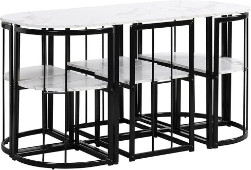 مجموعة طاولة طعام مدمجة تتسع لـ 6 أشخاص، سطح طاولة وكراسي من الرخام الصناعي، ومقاعد على شكل مثلث، ومساند ظهر شبه دائرية، وأثاث مطبخ حديث لزاوية الإفطار مكون من 7 قطع لحجرة طعام صغيرة، ومساحة صغيرة in Kuwait