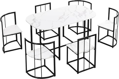 مجموعة طاولة طعام مدمجة تتسع لـ 6 أشخاص، سطح طاولة وكراسي من الرخام الصناعي، ومقاعد على شكل مثلث، ومساند ظهر شبه دائرية، وأثاث مطبخ حديث لزاوية الإفطار مكون من 7 قطع لحجرة طعام صغيرة، ومساحة صغيرة in Kuwait