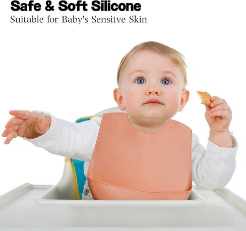 مرايل سيليكون، مرايل ناعمة مقاومة للماء للرضع والأطفال الصغار، مرايل أطفال قابلة للتعديل لتناول الطعام من عمر 6 إلى 27 شهرًا، عبوتان مريلة أطفال من السيليكون المقاوم للبقع in Kuwait