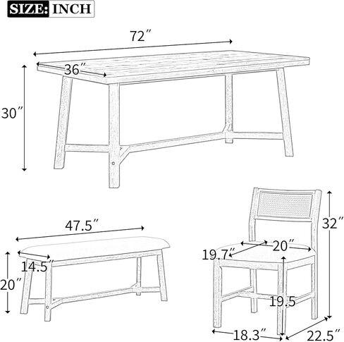 طقم طاولة مستديرة ريترو مكون من 5 قطع و4 كراسي مسند ظهر منجدة من الخيزران لغرفة الطعام والمطبخ، بني فاتح in Kuwait