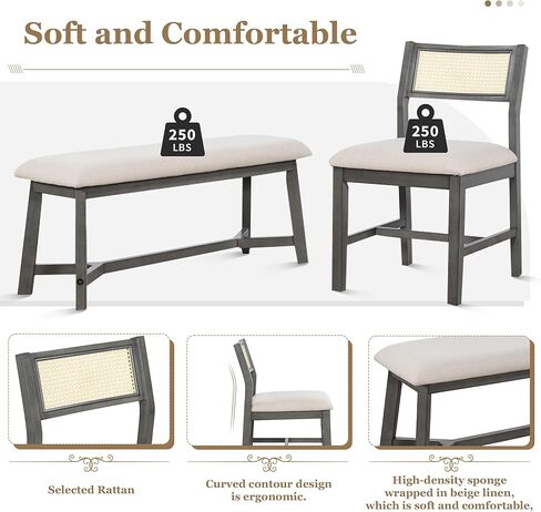 طقم طاولة مستديرة ريترو مكون من 5 قطع و4 كراسي مسند ظهر منجدة من الخيزران لغرفة الطعام والمطبخ، بني فاتح in Kuwait