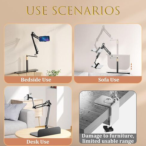 Phone Holder Stand for Bed Desk, Hidden Cell Phone Holder for Bed Laying Down, Flexible Carbon Steel Arm Adjustable Bedside Phone Holder for Bed,Sofa and Desk,for All 4.92-8.85'' Smartphones in Saudi Arabia