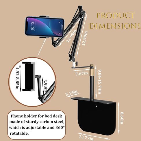 Phone Holder Stand for Bed Desk, Hidden Cell Phone Holder for Bed Laying Down, Flexible Carbon Steel Arm Adjustable Bedside Phone Holder for Bed,Sofa and Desk,for All 4.92-8.85'' Smartphones in Saudi Arabia