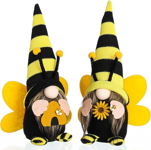 Funoasis Bumble Bee Gnomes، السيد والسيدة الربيع والصيف منزل النحل ديكور مصنوع يدويًا من القطيفة لتزيين نحل العسل للمنزل السويدي الجميل Tomte الحلي in Kuwait