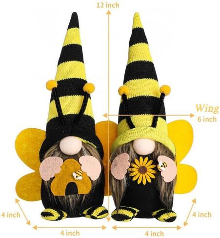 Funoasis Bumble Bee Gnomes، السيد والسيدة الربيع والصيف منزل النحل ديكور مصنوع يدويًا من القطيفة لتزيين نحل العسل للمنزل السويدي الجميل Tomte الحلي in Kuwait