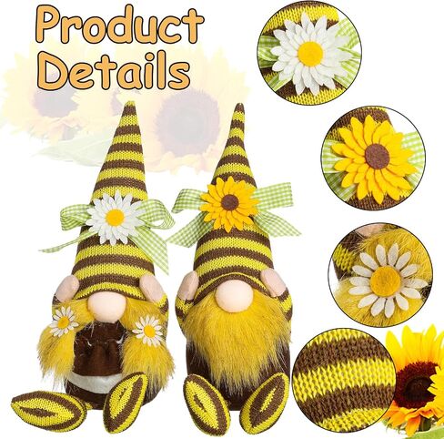 Funoasis Bumble Bee Gnomes، السيد والسيدة الربيع والصيف منزل النحل ديكور مصنوع يدويًا من القطيفة لتزيين نحل العسل للمنزل السويدي الجميل Tomte الحلي in Saudi Arabia