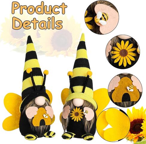 Funoasis Bumble Bee Gnomes، السيد والسيدة الربيع والصيف منزل النحل ديكور مصنوع يدويًا من القطيفة لتزيين نحل العسل للمنزل السويدي الجميل Tomte الحلي in Kuwait