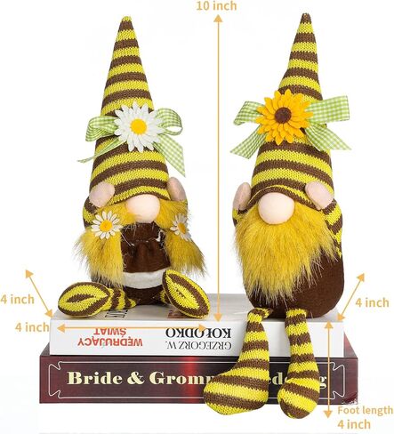 Funoasis Bumble Bee Gnomes، السيد والسيدة الربيع والصيف منزل النحل ديكور مصنوع يدويًا من القطيفة لتزيين نحل العسل للمنزل السويدي الجميل Tomte الحلي in Saudi Arabia