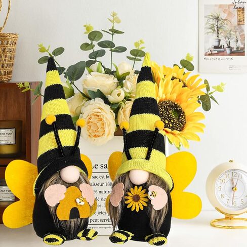 Funoasis Bumble Bee Gnomes، السيد والسيدة الربيع والصيف منزل النحل ديكور مصنوع يدويًا من القطيفة لتزيين نحل العسل للمنزل السويدي الجميل Tomte الحلي in Kuwait