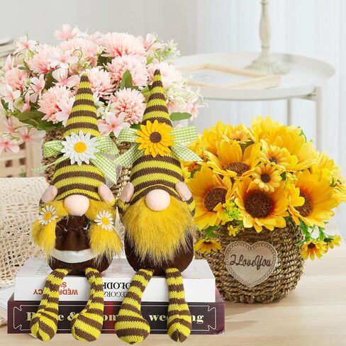 Funoasis Bumble Bee Gnomes، السيد والسيدة الربيع والصيف منزل النحل ديكور مصنوع يدويًا من القطيفة لتزيين نحل العسل للمنزل السويدي الجميل Tomte الحلي in Saudi Arabia