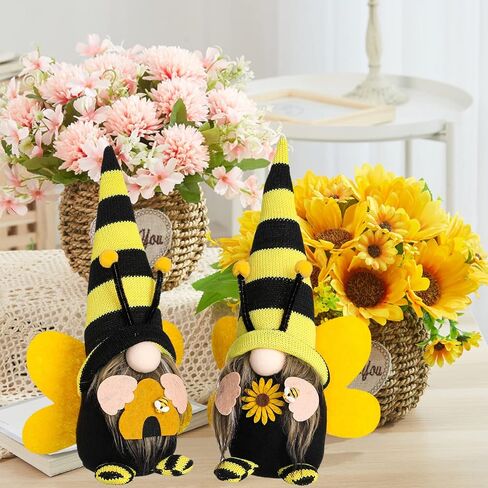 Funoasis Bumble Bee Gnomes، السيد والسيدة الربيع والصيف منزل النحل ديكور مصنوع يدويًا من القطيفة لتزيين نحل العسل للمنزل السويدي الجميل Tomte الحلي in Kuwait