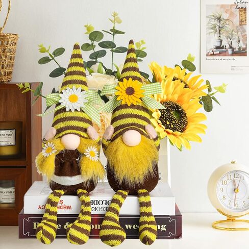 Funoasis Bumble Bee Gnomes، السيد والسيدة الربيع والصيف منزل النحل ديكور مصنوع يدويًا من القطيفة لتزيين نحل العسل للمنزل السويدي الجميل Tomte الحلي in Saudi Arabia