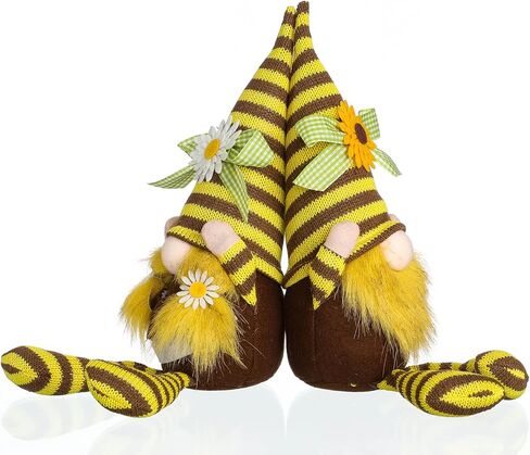 Funoasis Bumble Bee Gnomes، السيد والسيدة الربيع والصيف منزل النحل ديكور مصنوع يدويًا من القطيفة لتزيين نحل العسل للمنزل السويدي الجميل Tomte الحلي in Saudi Arabia