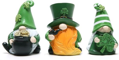 Hodao St Patrick's Day Resin Figurine Set of 3 Gnome Resin Doll St. Patricks Day Decorations Irish Green Clover Faceless Doll Decoration Holiday Ornaments in Saudi Arabia