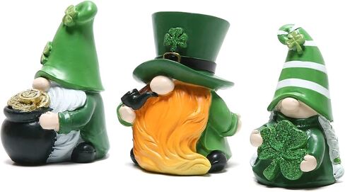 Hodao St Patrick's Day Resin Figurine Set of 3 Gnome Resin Doll St. Patricks Day Decorations Irish Green Clover Faceless Doll Decoration Holiday Ornaments in Saudi Arabia