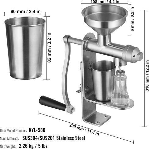 VEVOR Manual Oil Press Machine, Stainless Steel Oil Extractor Machine, Detachable Oil Presser for Effortless Cleaning, Household Oil Expeller for Pressing Peanuts, Sesame Seeds, Rapeseed, Tea Seeds in Saudi Arabia
