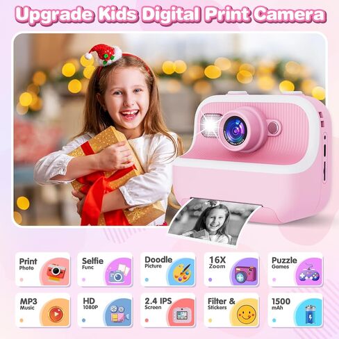 Kids Camera Instant Print, Christmas Birthday Gifts for Girls Boys, Instant Print Camera for Kids with with Dual Camera, Toddler Camera Toy for 4 5 6 7 8 9 10 Year Old Kids with 32GB SD Card in Saudi Arabia