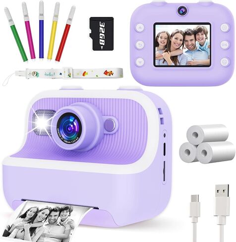 Kids Camera Instant Print, Christmas Birthday Gifts for Girls Boys, Instant Print Camera for Kids with with Dual Camera, Toddler Camera Toy for 4 5 6 7 8 9 10 Year Old Kids with 32GB SD Card in Saudi Arabia