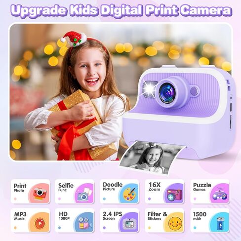 Kids Camera Instant Print, Christmas Birthday Gifts for Girls Boys, Instant Print Camera for Kids with with Dual Camera, Toddler Camera Toy for 4 5 6 7 8 9 10 Year Old Kids with 32GB SD Card in Saudi Arabia