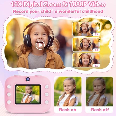 Kids Camera Instant Print, Christmas Birthday Gifts for Girls Boys, Instant Print Camera for Kids with with Dual Camera, Toddler Camera Toy for 4 5 6 7 8 9 10 Year Old Kids with 32GB SD Card in Saudi Arabia