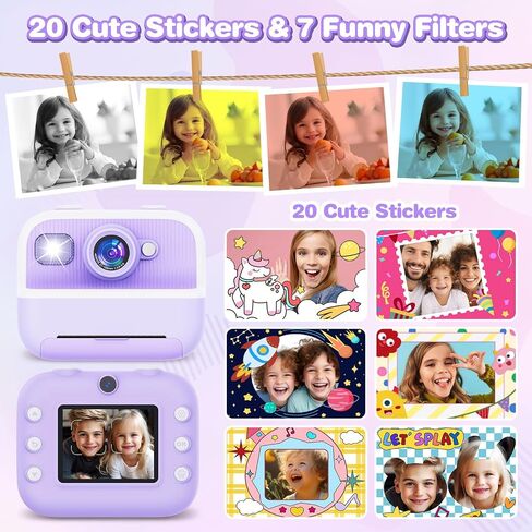Kids Camera Instant Print, Christmas Birthday Gifts for Girls Boys, Instant Print Camera for Kids with with Dual Camera, Toddler Camera Toy for 4 5 6 7 8 9 10 Year Old Kids with 32GB SD Card in Saudi Arabia