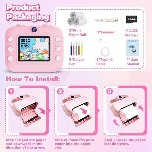 Kids Camera Instant Print, Christmas Birthday Gifts for Girls Boys, Instant Print Camera for Kids with with Dual Camera, Toddler Camera Toy for 4 5 6 7 8 9 10 Year Old Kids with 32GB SD Card in Saudi Arabia