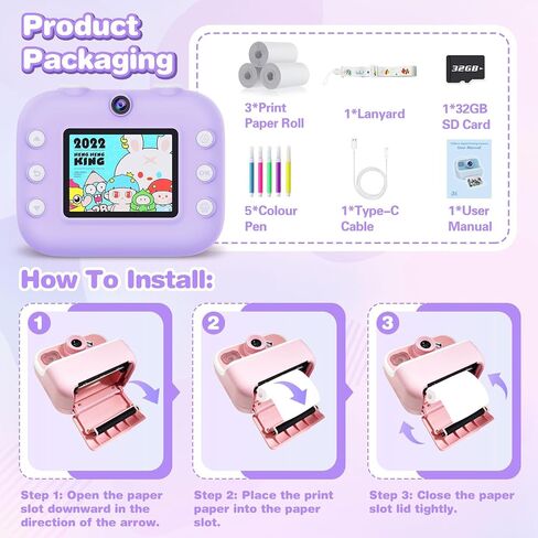 Kids Camera Instant Print, Christmas Birthday Gifts for Girls Boys, Instant Print Camera for Kids with with Dual Camera, Toddler Camera Toy for 4 5 6 7 8 9 10 Year Old Kids with 32GB SD Card in Saudi Arabia
